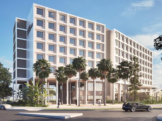 New architectural image of the Hilton Garden Inn, which was proposed to be built next to Queensland Country Bank Stadium. Picture: Conrad Gargett.