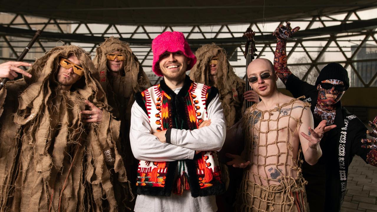 Ukraine’s Kalush Orchestra wear costumes with traditional folk patterns or motifs.