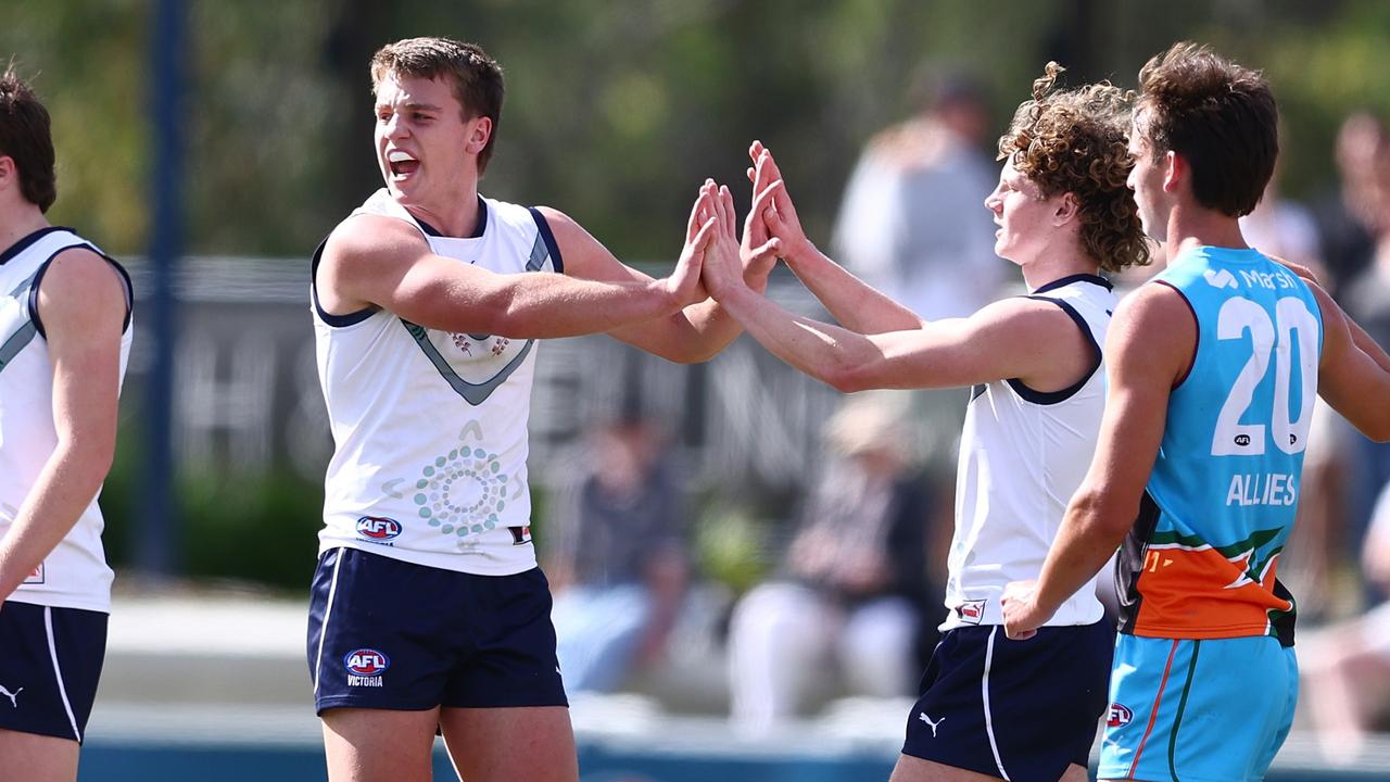 A junior football star, Sam Lalor (left) says he has been challenged so far by the ‘education side’ of senior football but is hopeful of an early-season debut. Picture: Chris Hyde / Getty Images