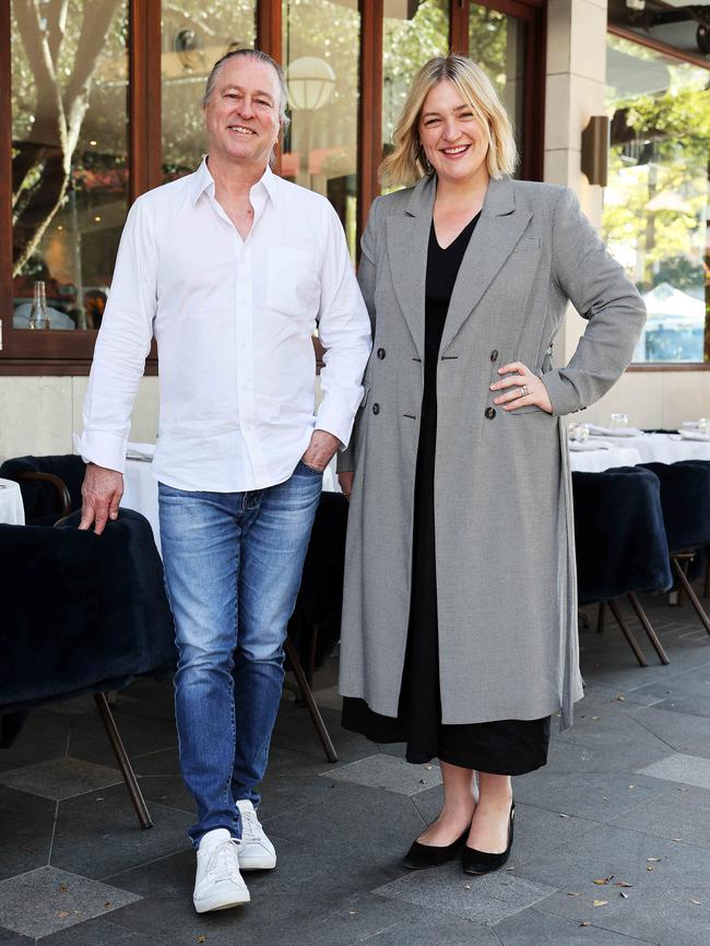 Neil Perry with The Daily Telegraph’s Karlie Rutherford outside his restaurant Margaret in Double Bay earlier this year. Picture: Tim Hunter