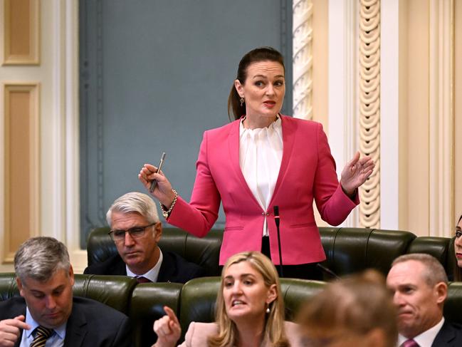 BRISBANE, AUSTRALIA - NewsWire Photos - FEBRUARY 22, 2023. Queensland Youth Justice Minister Leanne Linard speaks during Question Time at Parliament House. Picture: NCA NewsWire / Dan Peled