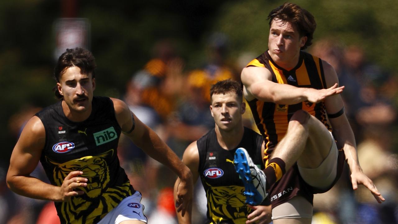 Draftee Josh Ward had 29 disposals in an impressive display. Picture: Dylan Burns/AFL Photos