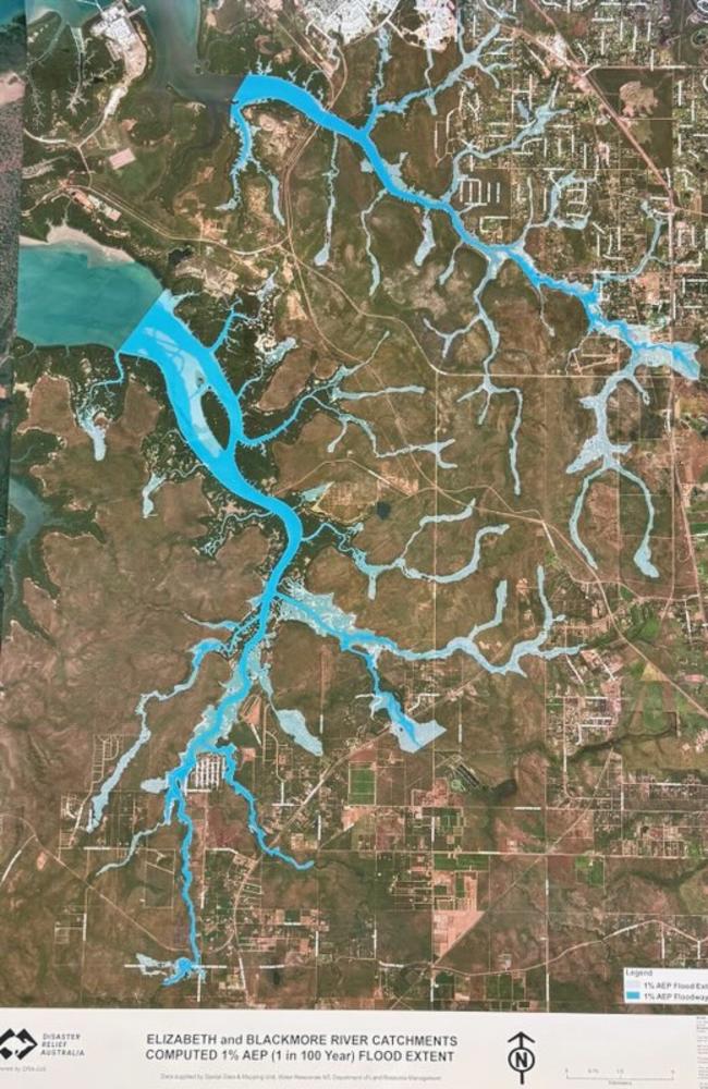 Disaster Relief Australia modelling of 1 per cent AEP flooding in the Elizabeth and Blackmore river catchments. Picture: Supplied