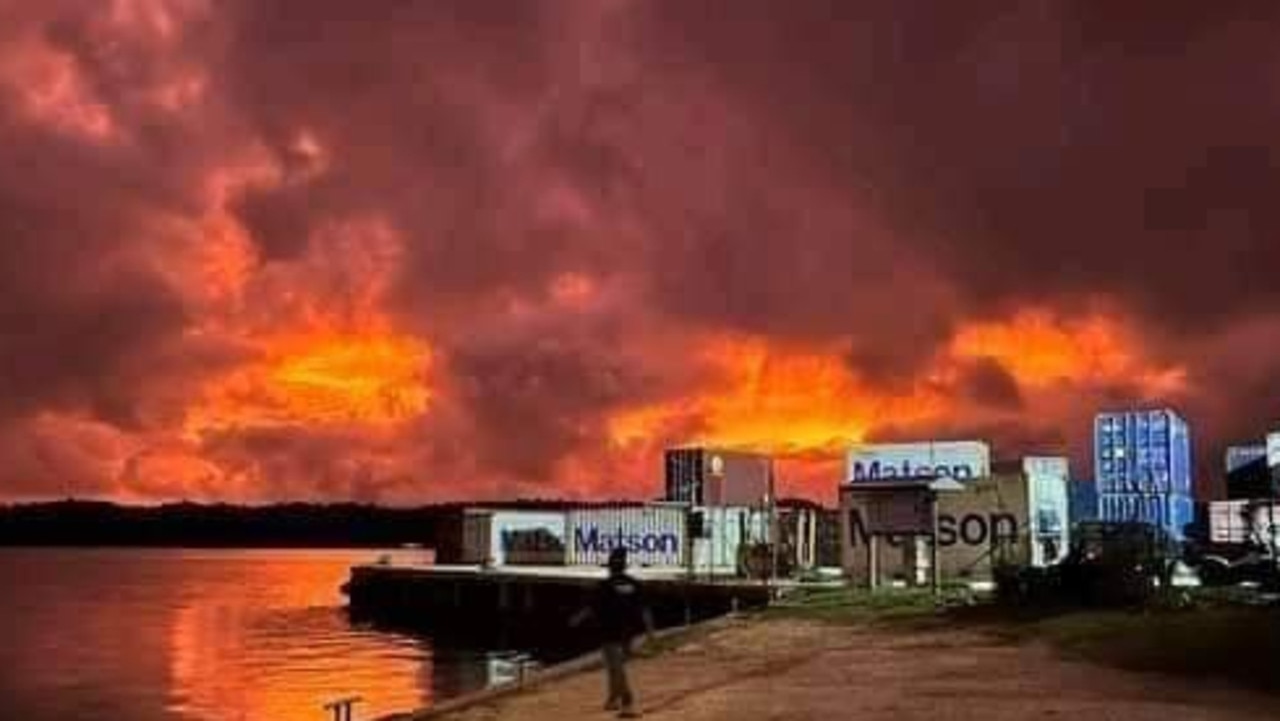 Fiery skies were seen in Tonga after the ocean volcano erupted on Saturday, January 15. 2022. Picture: Eileen Tauiliili/Facebook.