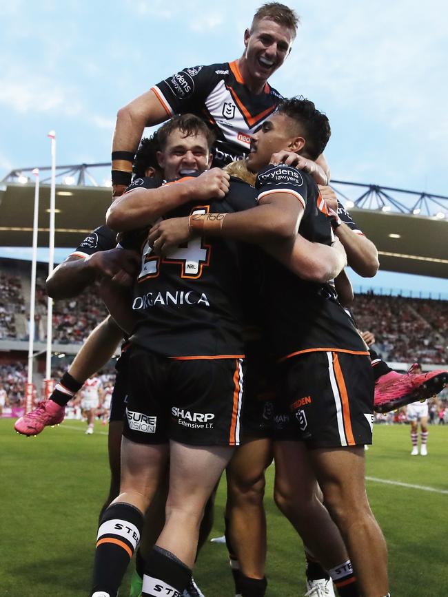 Tigers got nuts over Zac Cini’s try (Photo by Matt King/Getty Images)