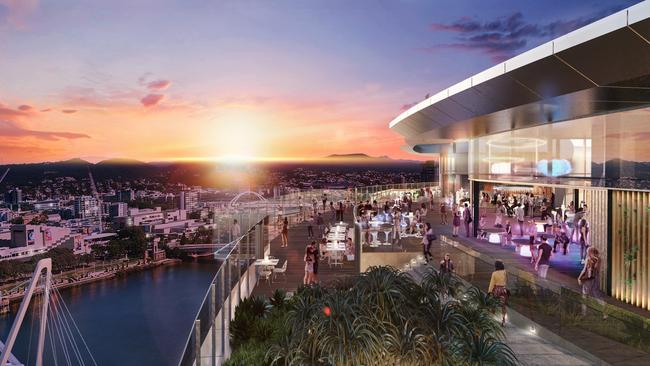 Artist’s impression of guests being treated to an expansive panoramic view of Brisbane’s surrounds.