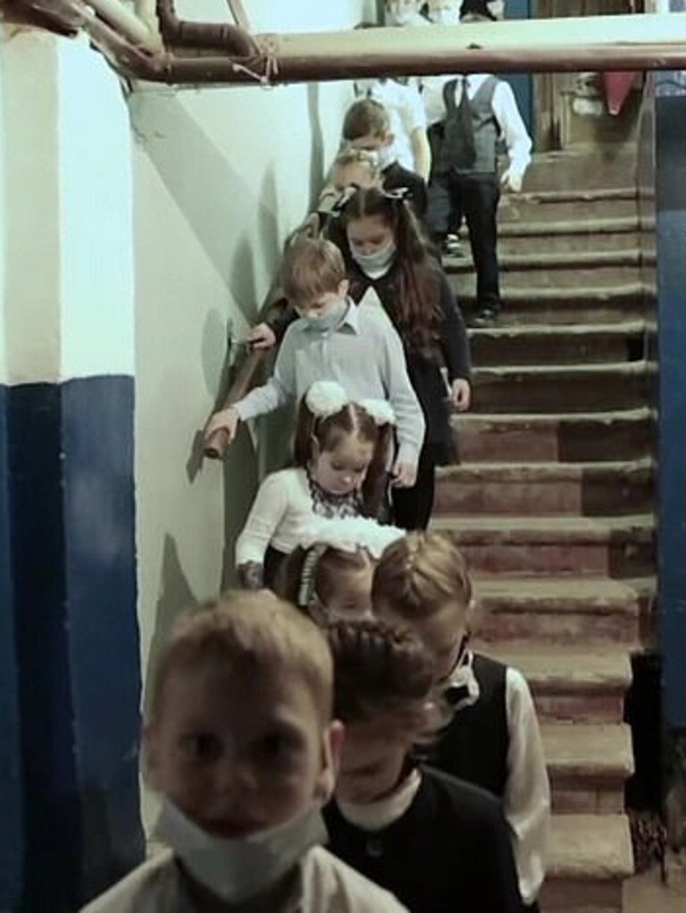 The children have been led through drills as the situation in the Ukraine worsens. Picture: BBC News