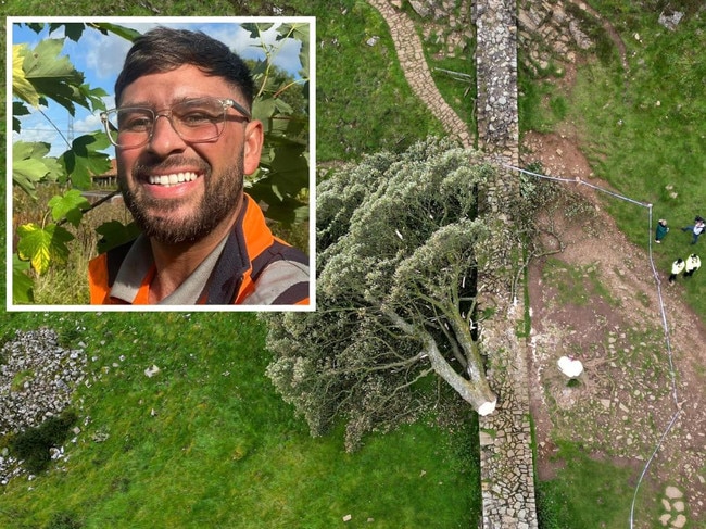 A man has been left ‘devastated’ after a sapling he planted at the site of the felled Sycamore Gap tree was removed. Picture: Getty/Facebook