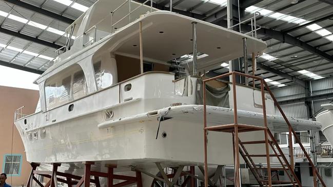 One of the unfinished motor yachts in Ningbo boat yard.