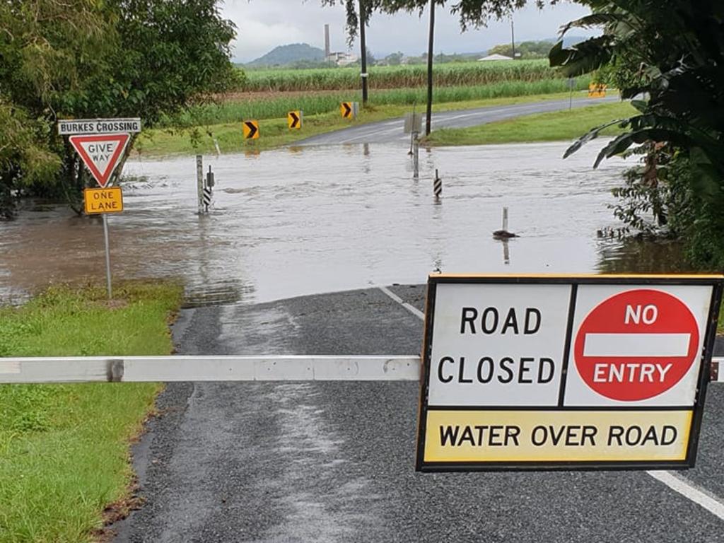 Facebook user Kaz Donnelly shared this photo of water over the road at Burkes Crossing in Walkerston, Mackay, January 13, 2023.