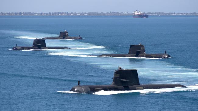 Collins Class submarines HMAS Collins, HMAS Farncomb, HMAS Dechaineux and HMAS Sheean in formation. Picture: Royal Australian Navy