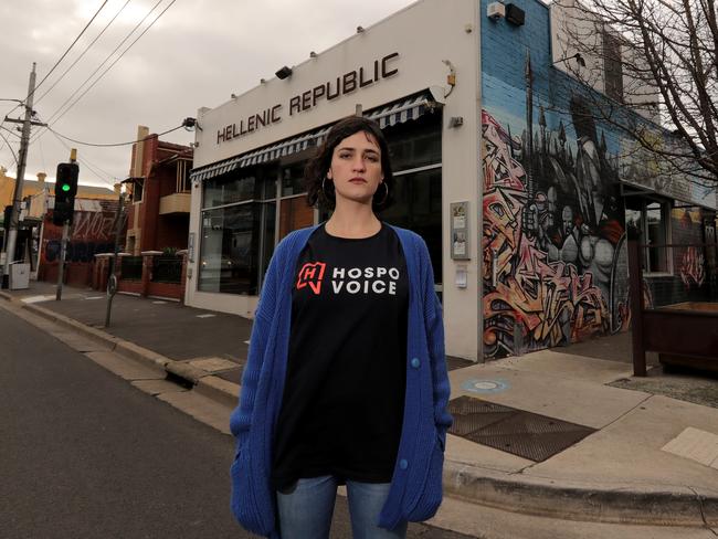 Disgruntled worker Orlaith Belfrage from Hellenic Republic in Brunswick. Picture: Stuart McEvoy/The Australian