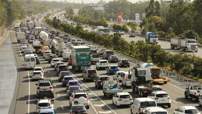 Traffic Gridlock M1 as seen from Smith Street overpass after a man was hit by a car on Friday. Picture Mike Batterham