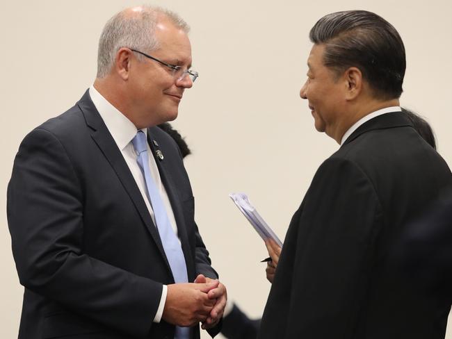 Scott Morrison talks to Xi Jinping in Japan in 2019. Picture: Adam Taylor/PMO