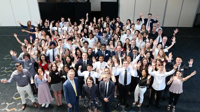 Premier Gladys Berejiklian joined the NSW education standards authority to announce the first place winners for all of HSC subjects. Picture: Carly Earl