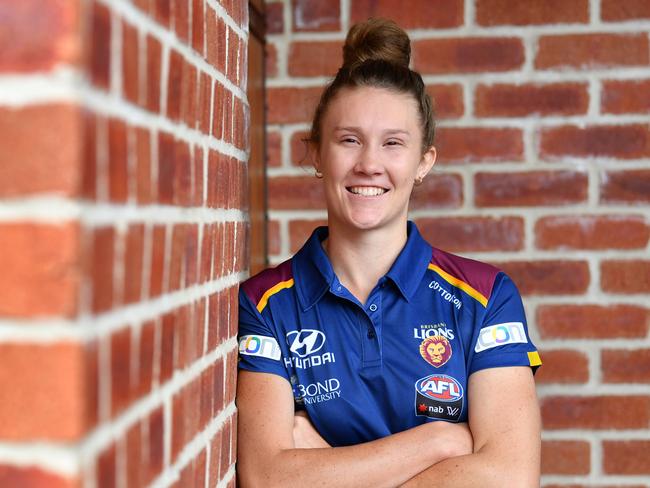 Brisbane Lions AFLW player Tahlia Randall is seen posing for a photograph at the Brisbane Lions AFLW season launch at Factory 51 in Brisbane, Tuesday, January 30, 2018. The Lions play their first game of the season against the Adelaide Crows in Adelaide on Saturday, February 3. ( AAP Image/Darren England) NO ARCHIVING