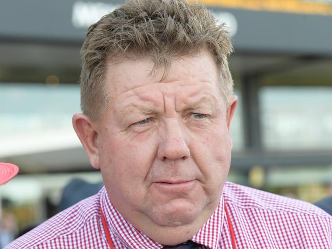 Trainer Brett Cavanough is seen in the mounting yard after Falerina wins race 9, the Rosehill Bowling Club After Party Sprint, during the Girls Day Out meet at Rosehill Gardens in Sydney, Saturday, November 10, 2018. (AAP Image/Simon Bullard) NO ARCHIVING, EDITORIAL USE ONLY