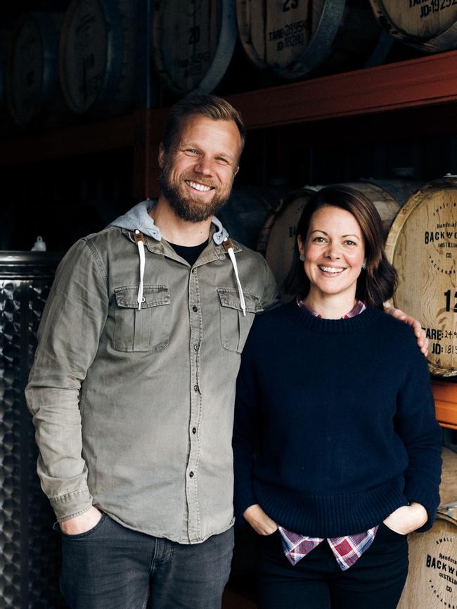 Leigh and Bree Attwood run Backwoods Distillery. Picture: Supplied