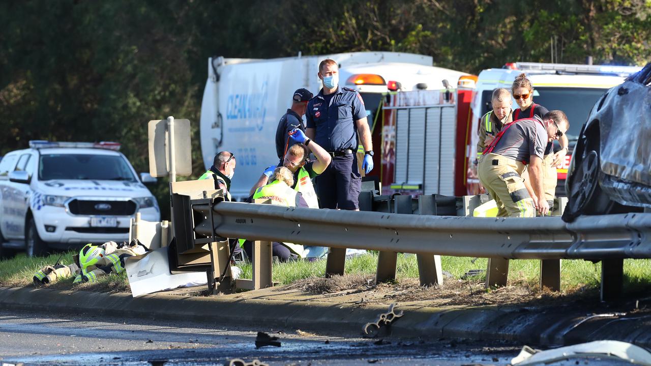 A fatal accident on the Portarlington Rd near the Wilsons Rd intersection. Picture: Alison Wynd.