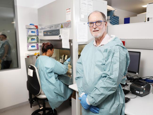 Dr Michael Harrison and lab assistant Nicole Petley-Labonne at Sullivan Nicolaides Pathology in Brisbane. Picture: AAP