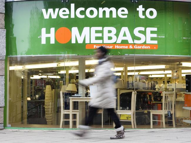 A pedestrian walks past a Homebase store in London, U.K., on Wednesday, Jan. 14, 2009. Home Retail Group Plc, the owner of Britain’s second-largest home-improvement chain, will cut 210 jobs at a distribution center in Manchester, England, to lower costs. Photographer: Chris Ratcliffe/Bloomberg News
