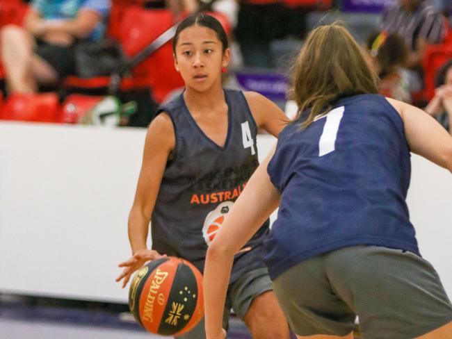 Aaliyah Mukhlis impressed during Gakkinga’s title-winning run at the Indigenous Community Basketball League tournament. Picture: Glenn Campbell