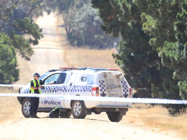 Police at the scene on Mount Pollock Rd in Buckley after Ms Madhagani’s body was found. Picture: Mark Wilson