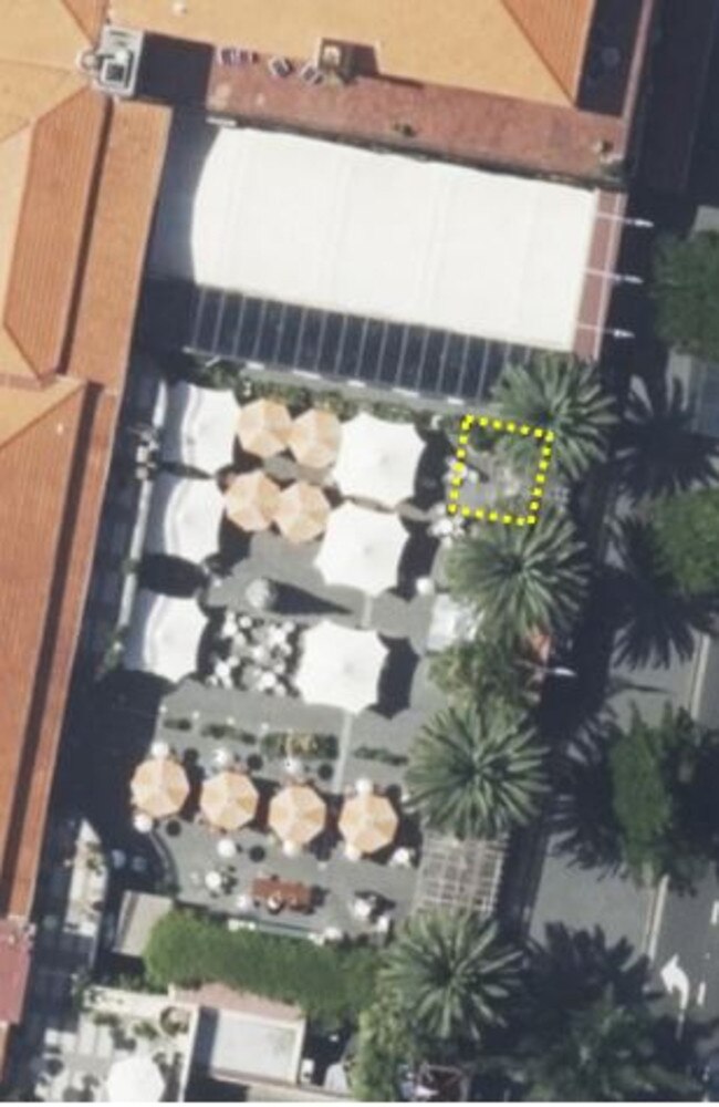 An overview of the hotel with the yellow square where the outdoor kitchen would be located. Picture: Randwick Council