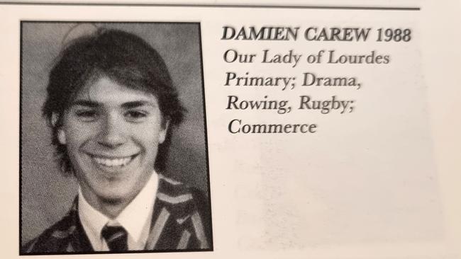 Melbourne man, Damien Carew, attended St Kevin’s College in Toorak. Supplied