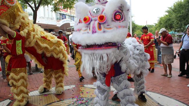 Lion dancers perform in the Campsie CBD for Lunar New Year celebrations.