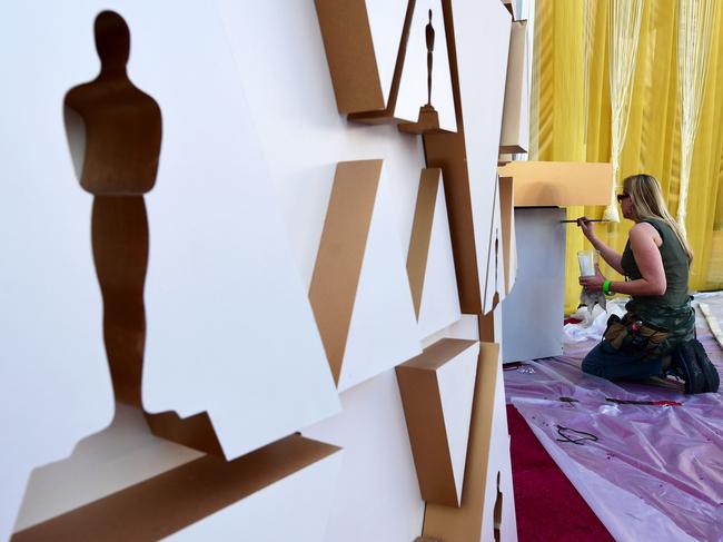 Preparations on the red carpet for the 92nd annual Oscars, to be held on Sunday at the Dolby Theatre. Picture: Frederic J. Brown/AFP