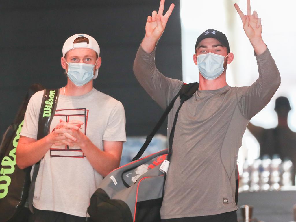 Australian tennis player Blake Mott (left) at the Grand Hyatt Melbourne Hotel on January 20. Picture: Asanka Ratnayake