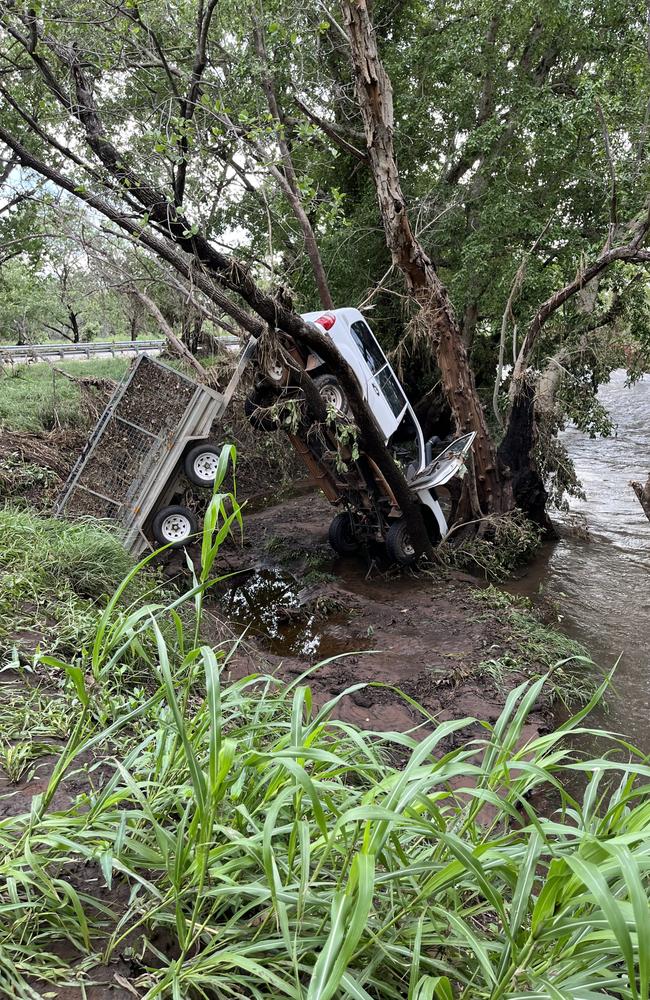 A 74-year-old woman was rescued from floodwaters after her car was washed off a road during flooding at Timber Creek. Picture: Supplied