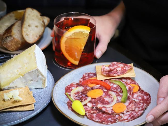 Negroni with a $25 cheese and meat plate. Picture: Jenifer Jagielski