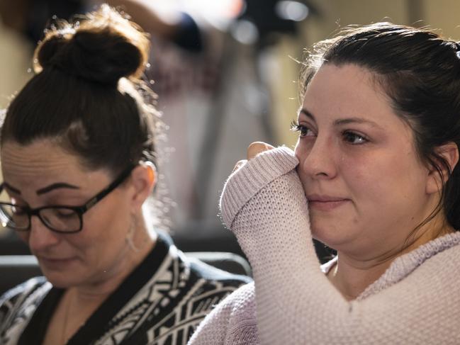 Angeleanna Estorffe, right, the wife of slain Australian Brenton Estorffe, at a press conference regarding her husband’s murder. Picture: Scott Dalton