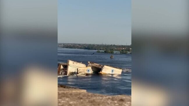 Video shows destroyed Kakhovka hydro plant in Ukraine