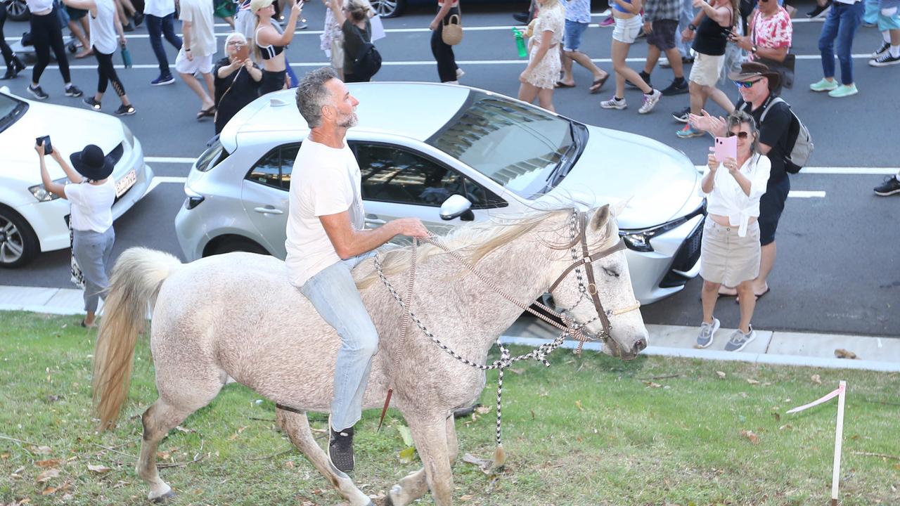 A 52-year-old man has been issued with a $3000 fine after joining in a protest at the Queensland-New South Wales border at the weekend. Picture: Richard Gosling