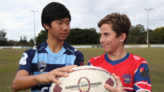 U/14 finalists Kobi Nouanrasy (Hogs) and Harry Allen (Pirates). Picture Glenn Hampson