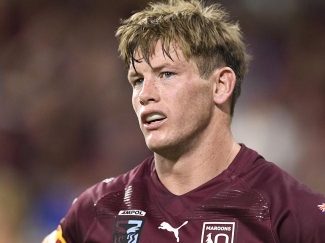 TOWNSVILLE, AUSTRALIA - JUNE 09:  Harry Grant of the Maroons looks on during game one of the 2021 State of Origin series between the New South Wales Blues and the Queensland Maroons at Queensland Country Bank Stadium on June 09, 2021 in Townsville, Australia. (Photo by Ian Hitchcock/Getty Images)