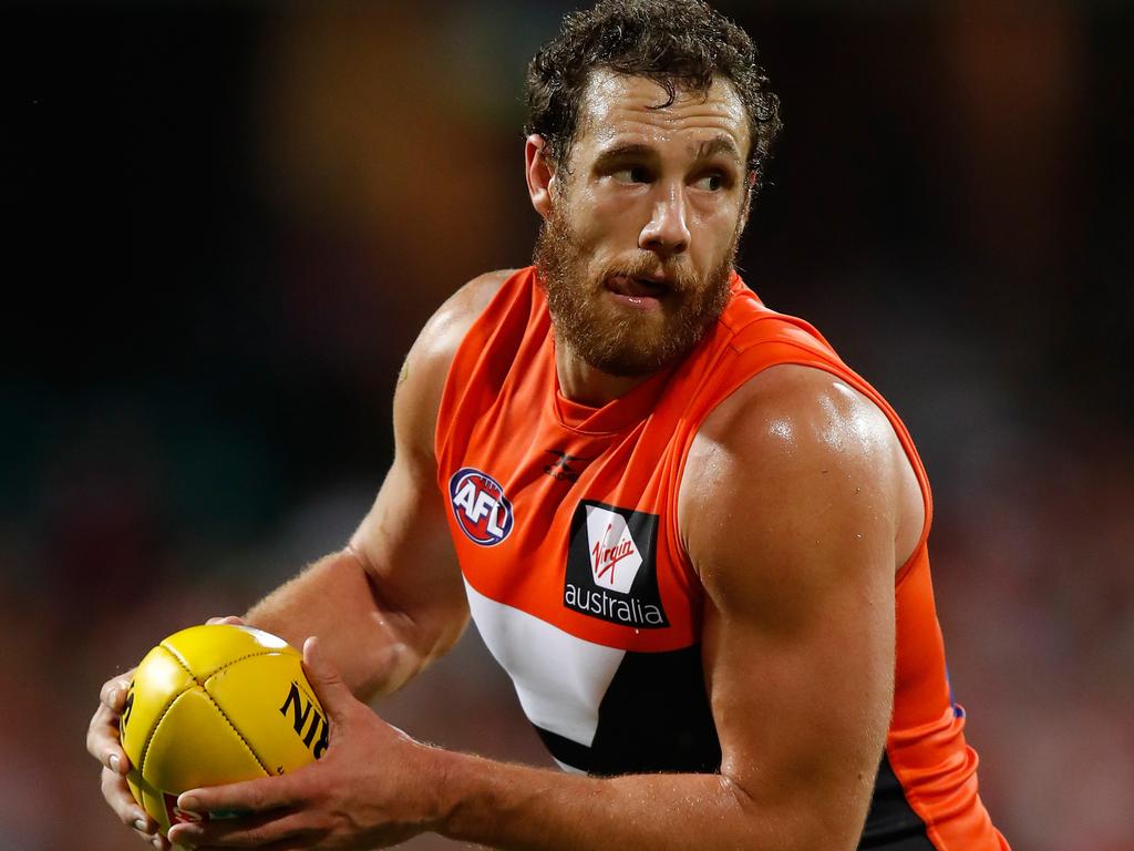 SYDNEY, AUSTRALIA - APRIL 22: Shane Mumford of the Giants in action during the 2017 AFL round 05 match between the Sydney Swans and the GWS Giants at the Sydney Cricket Ground on April 22, 2017 in Sydney, Australia. (Photo by Michael Willson/AFL Media/Getty Images)