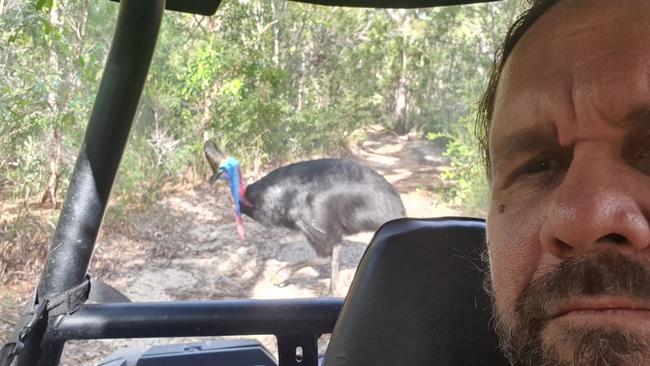 Clayton Enoch, Wuthathi Land and Sea custodian co-ordinator, gets a quick selfie with his pursuer. Photo: Clayton Enoch.