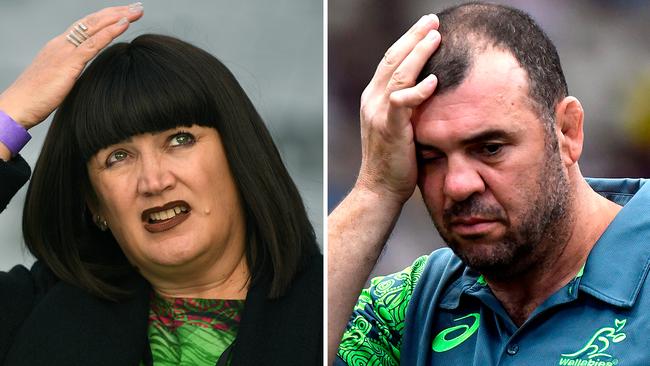 No need to scratch your heads on this one … there's a very good reason why the relationship between Rugby Australia CEO Raelene Castle and former Wallabies coach Michael Cheika was fractured. Pictures: File