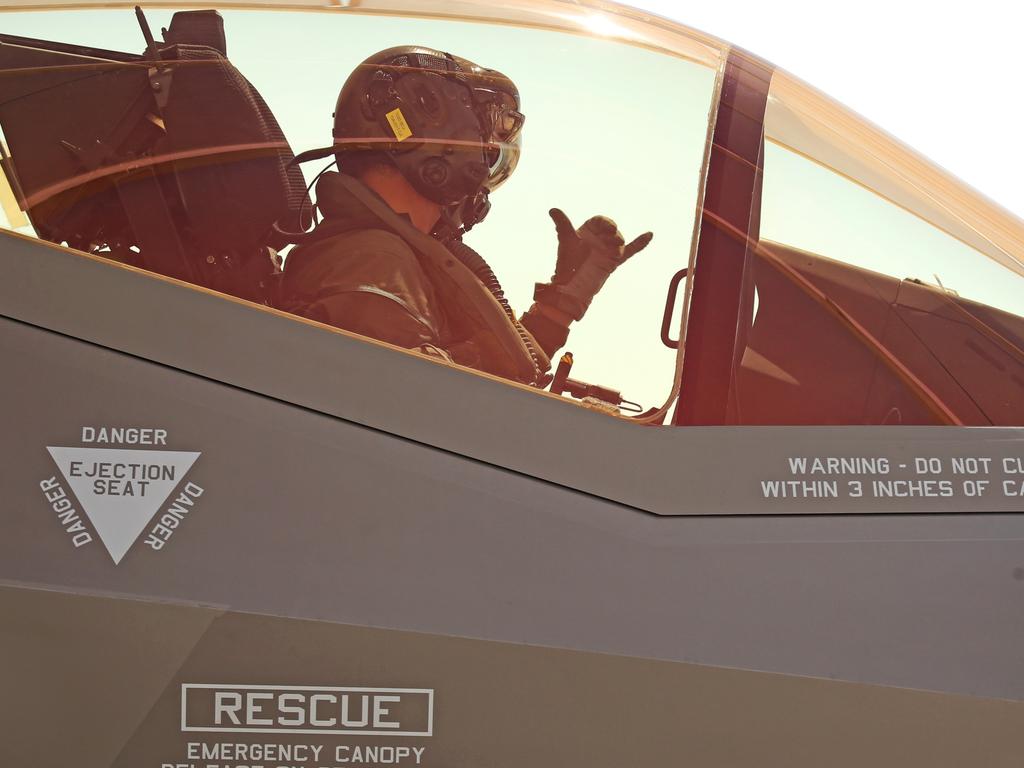 Australian Pilots training in the F35 fighter Jets Luke Airforce Base in Phoenix Arizona. Squadron leader call sign “Belly” before a flight. Picture: Nathan Edwards