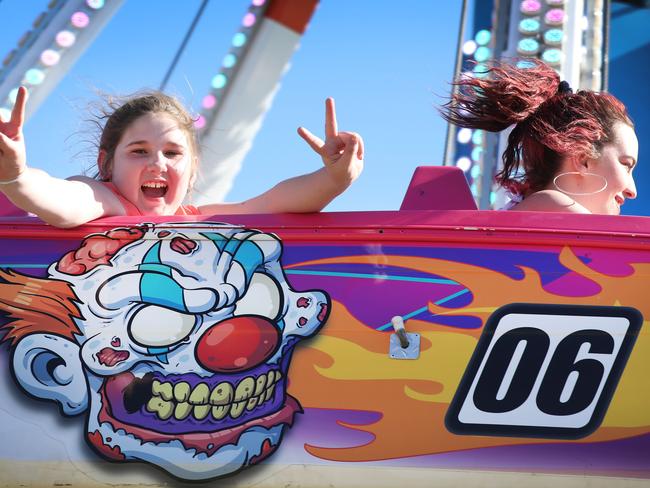 Olivia, 12, and Katarina get a thrill. Picture: AAP/Dean Martin
