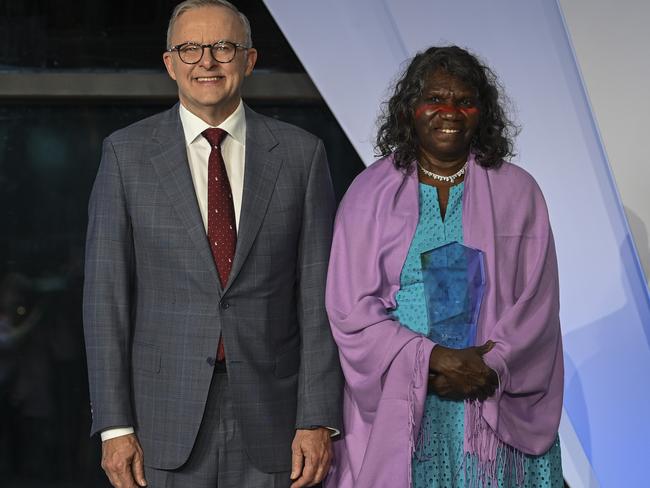 Yalmay Yunupingu with Prime Minister Anthony Albanese. Picture: NCA NewsWire / Martin Ollman