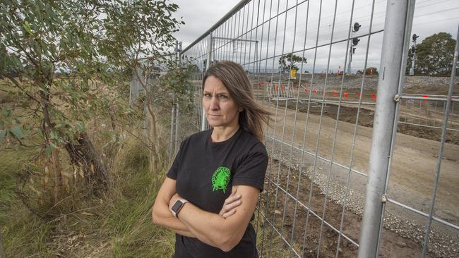 Krysti Severi at a Mernda site where kangaroos have been stuck for a year. Picture: Rob Leeson.