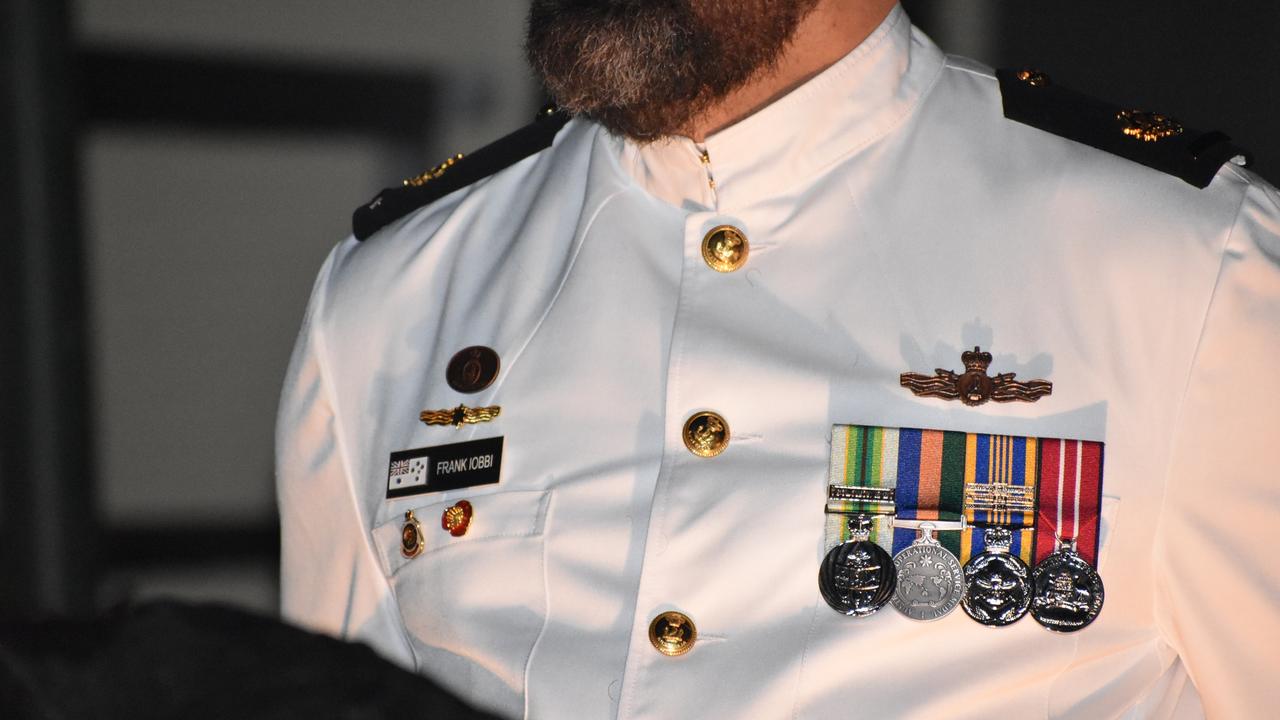 War medals at the Kuttabul dawn service at the Hampden State School Remembrance Garden 2021. Picture: Lillian Watkins