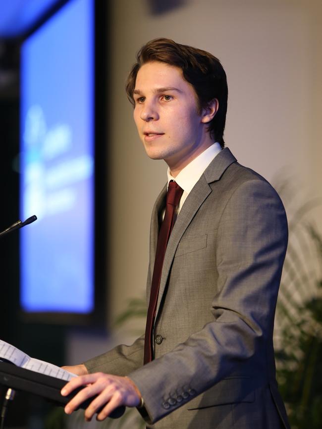 Caleb Niethe addresses the 2017 Bradfield Oration. Picture: Richard Dobson