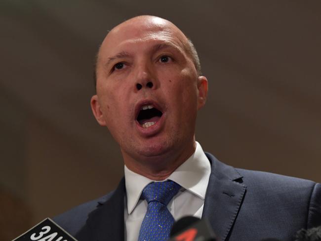 Federal Immigration Minister Peter Dutton speaks to the media. Picture: AAP Image/Joe Castro