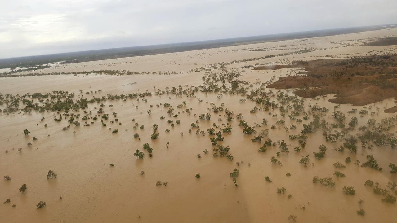 A bird's-eye view of Richmond, which lies on the Flinders, in flood. Picture: Supplied.